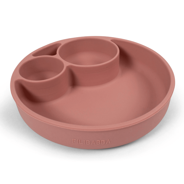Filibabba Silikone tallerken ruminddelt, rose