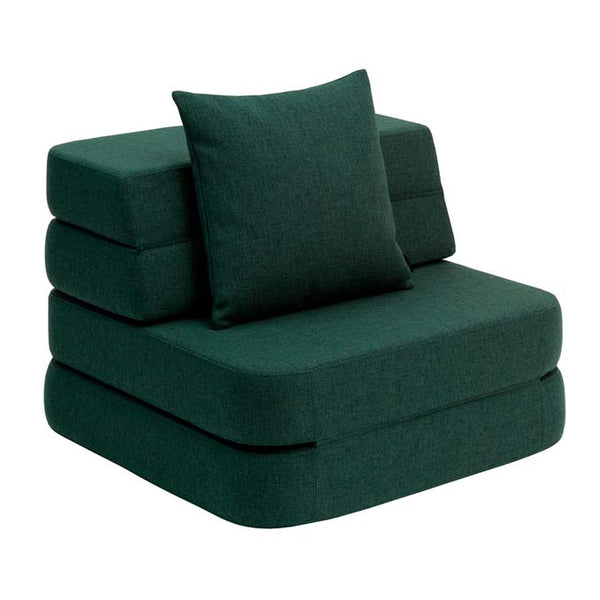 by KlipKlap 3 Fold sofa single soft, dyb grøn med lys grøn knap