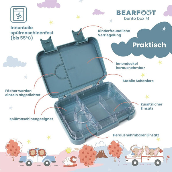 Bearfoot Madkasse med rum, bento boks M - gravemaskine blå
