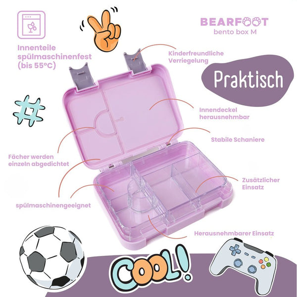 Bearfoot Madkasse med rum, bento boks M - lilla
