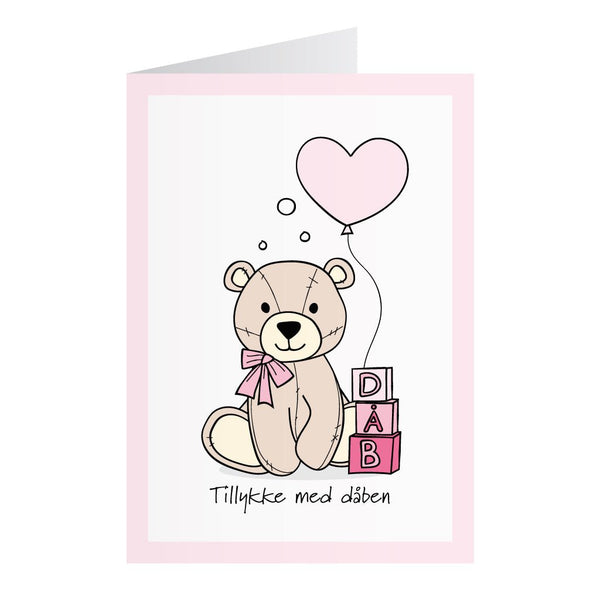 Dåbskort Med Bamse Rosa (A6)