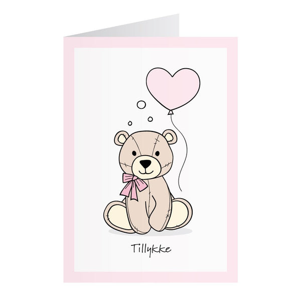 Tillykkekort Med Bamse Rosa (A6)