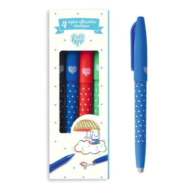 Lovely Paper Sletbare Kuglepenne i Klassiske farver (4 stk)