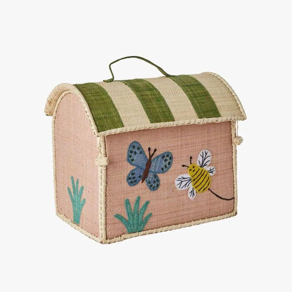 Raffia Opbevaringshus med Sommerfugl i Pink i Ekstra Lille