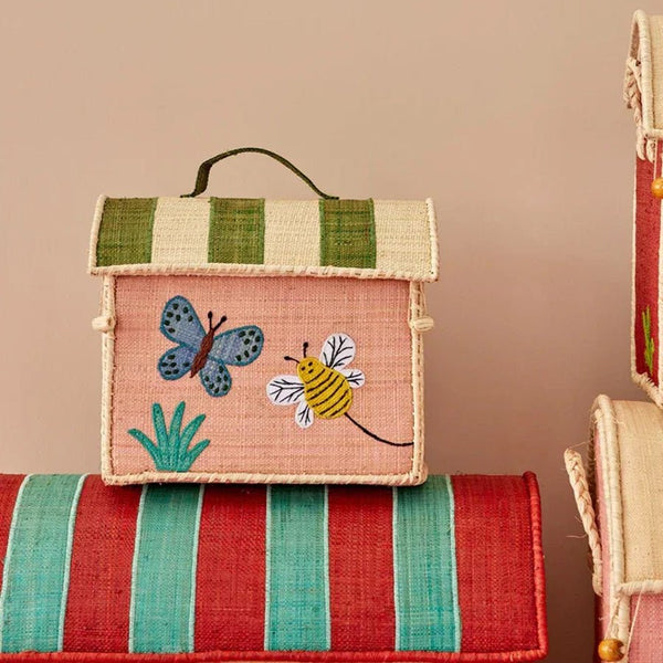 Raffia Opbevaringshus med Sommerfugl i Pink i Ekstra Lille
