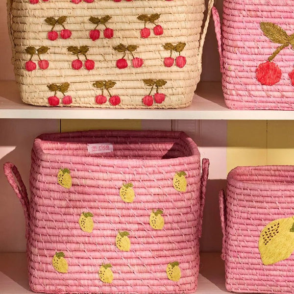 Rice Opbevaringskurv Med Big Lemon Broderi Og Håndtag - Small