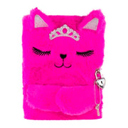 Tinka dagbog med lås, rosa plys m. prinsesse kat