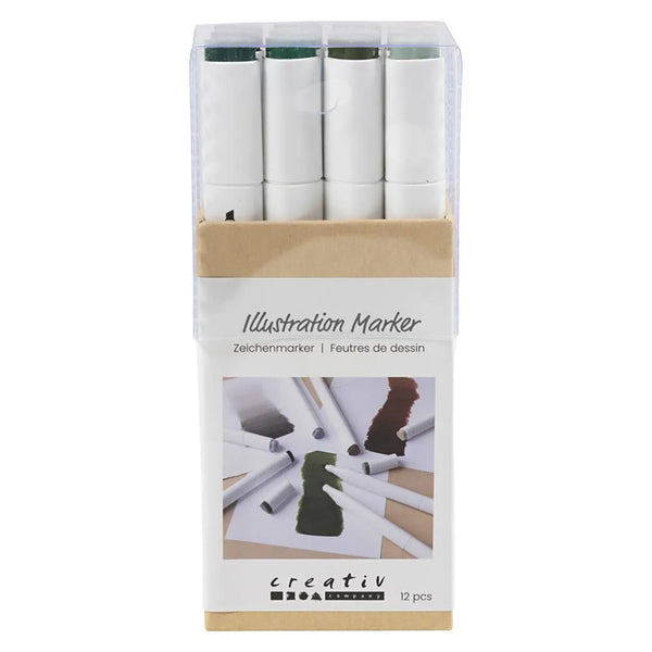 Illustration Marker, 12 stk Naturfarver, Streg 1+8 mm