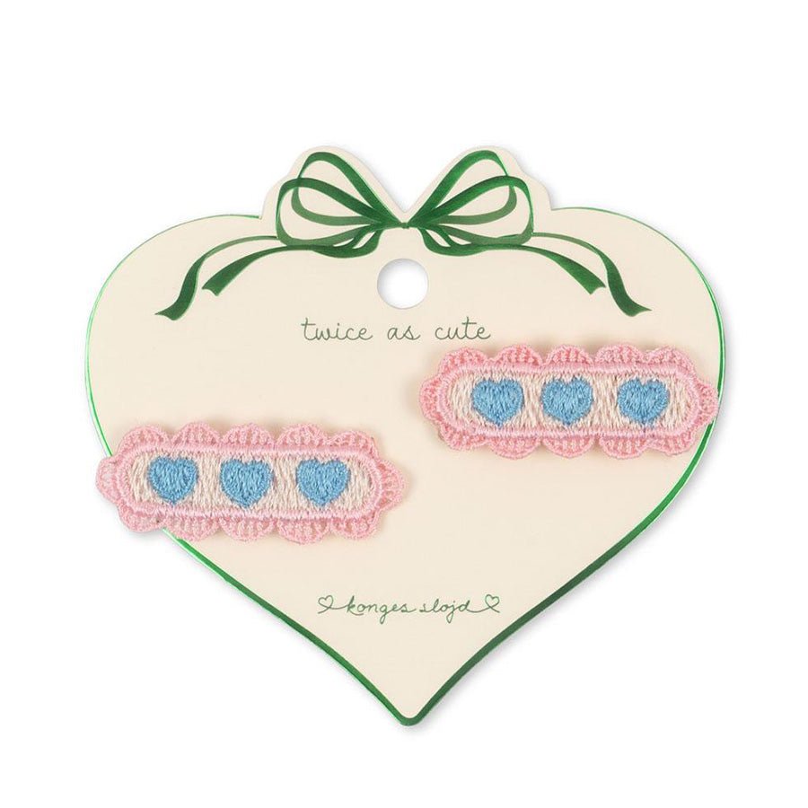 Konges Sløjd 2 - pak hårclips med hjerte broderi, buttercream