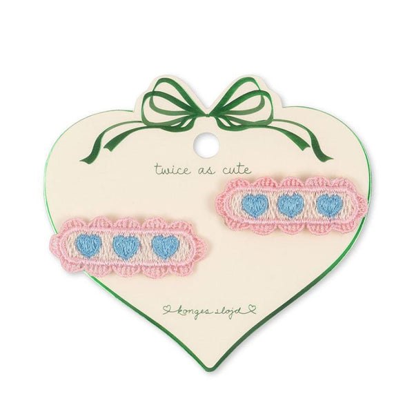 Konges Sløjd 2 - pak hårclips med hjerte broderi, buttercream