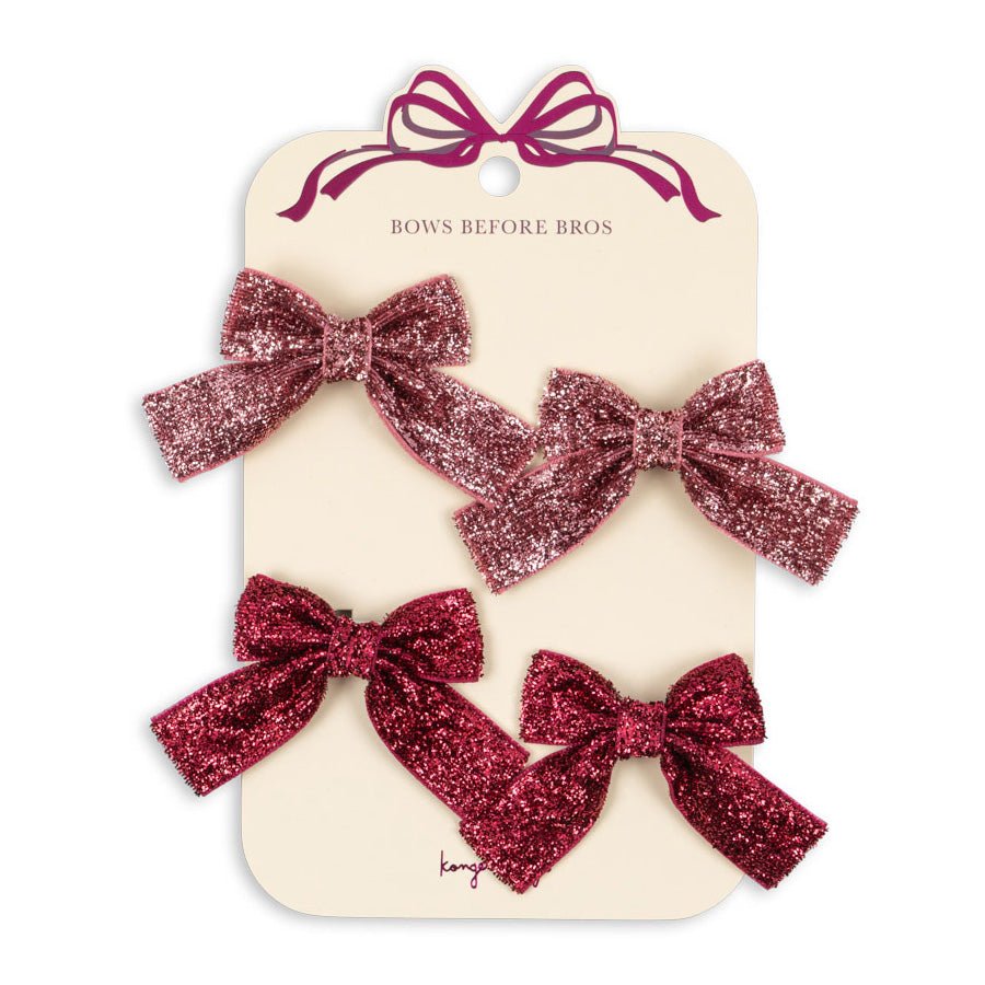 Konges Sløjd 4 - Pak Glitter Sløjfe Hårclips, Pink Mix