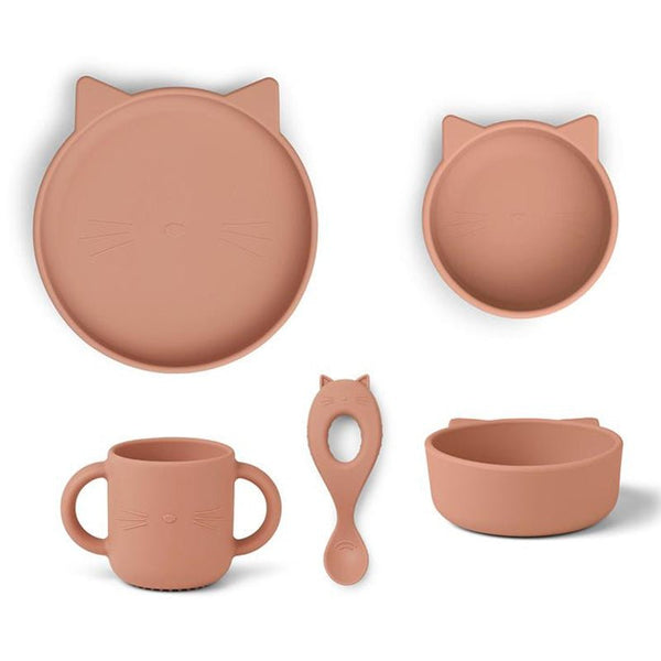 Liewood silicone spisesæt, Cat dark rose