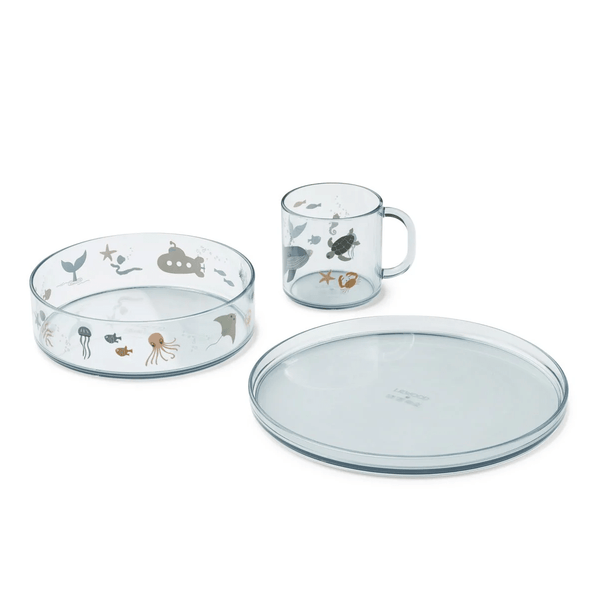 Liewood Siva printed tritan spisesæt, sea creature/sandy