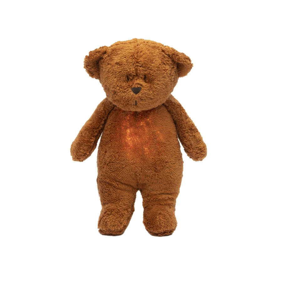 Moonie 2.0 Organic Humming Bjørn med lampe, caramel