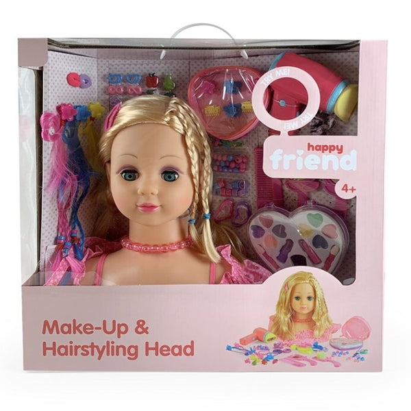 Sminke og frisørhoved, lyst hår