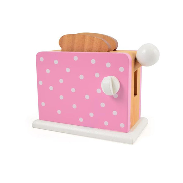 Toaster i træ med prikker, lyserød