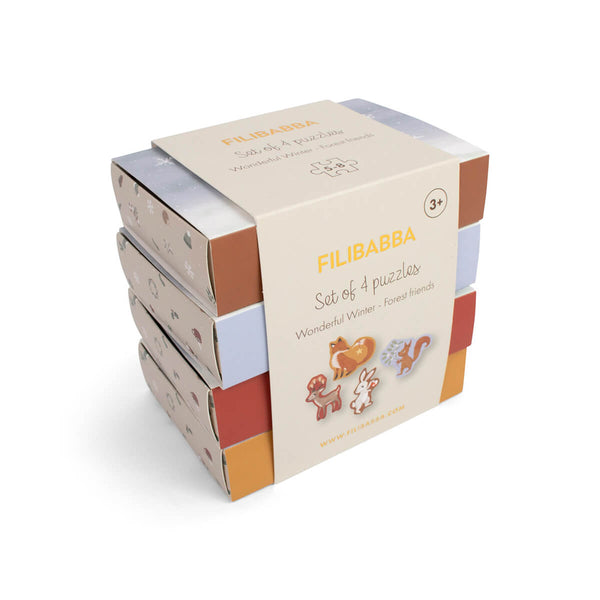 Filibabba Sæt Med 4 Puslespil, Wonderful Winter - Skovens Dyr