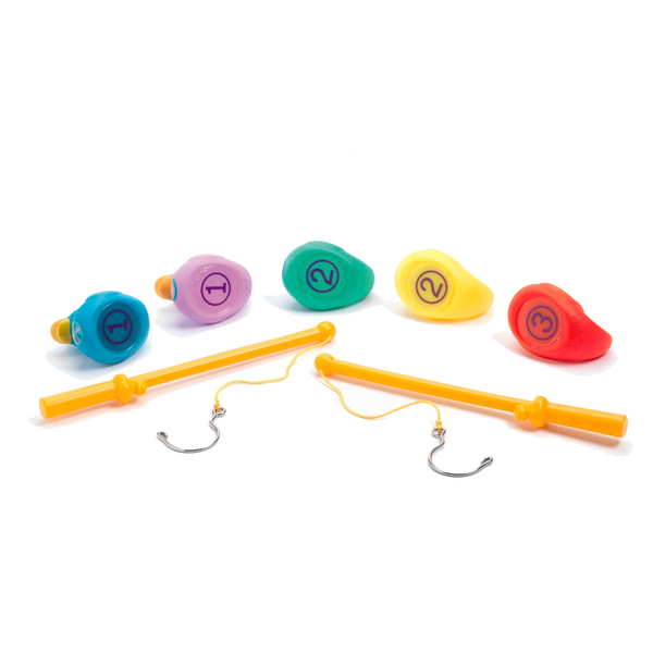 Djeco badeænder med fiskestænger regnbue