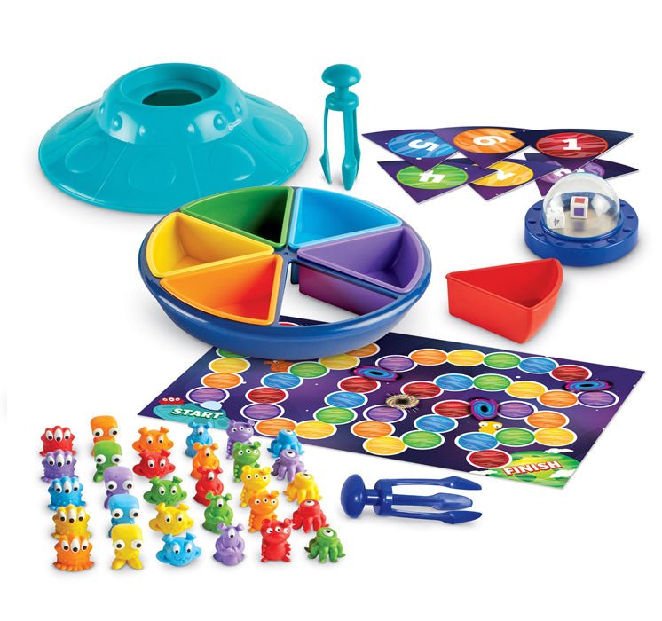 Sorteringssæt med rumvæsner, lær om farver