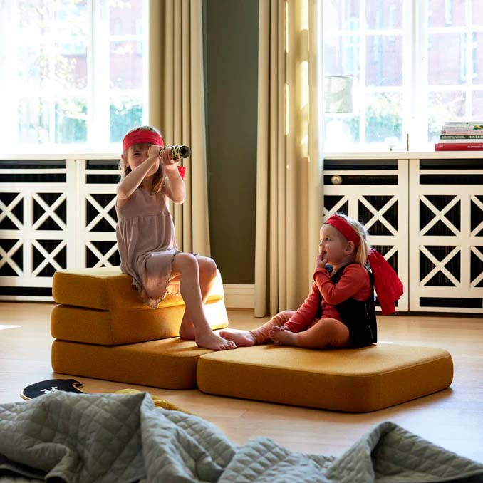 by KlipKlap 3 Fold sofa single soft, mustard med mustard knap