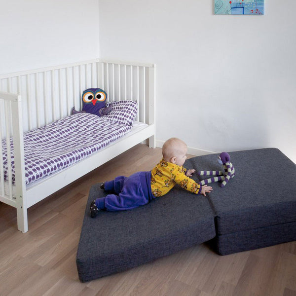 byKlipKlap 3-fold single madras, blågrå med grå knap