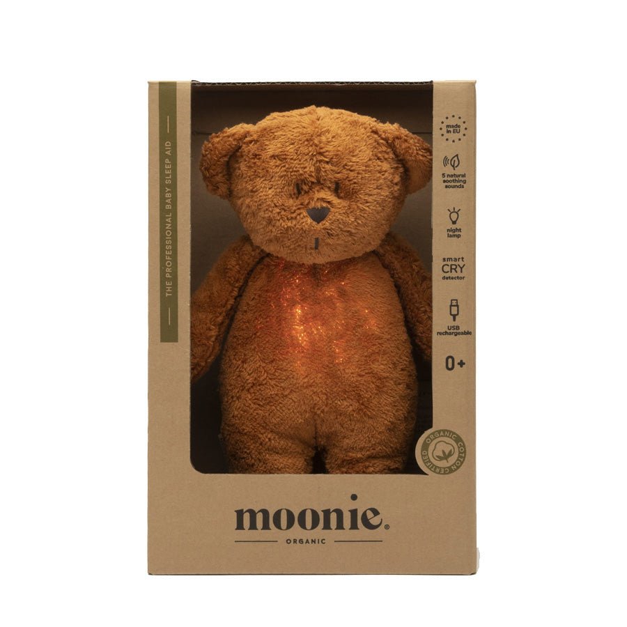 Moonie 2.0 Organic Humming Bjørn med lampe, caramel