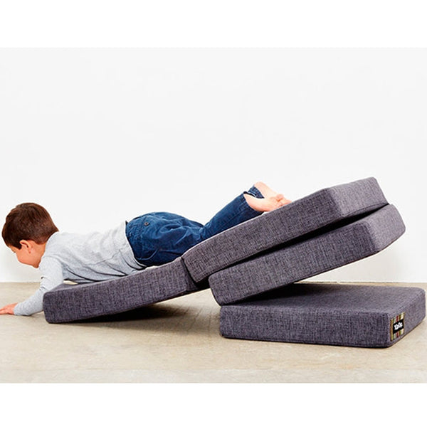 byKlipKlap 4-fold madras, blågrå med grå knap