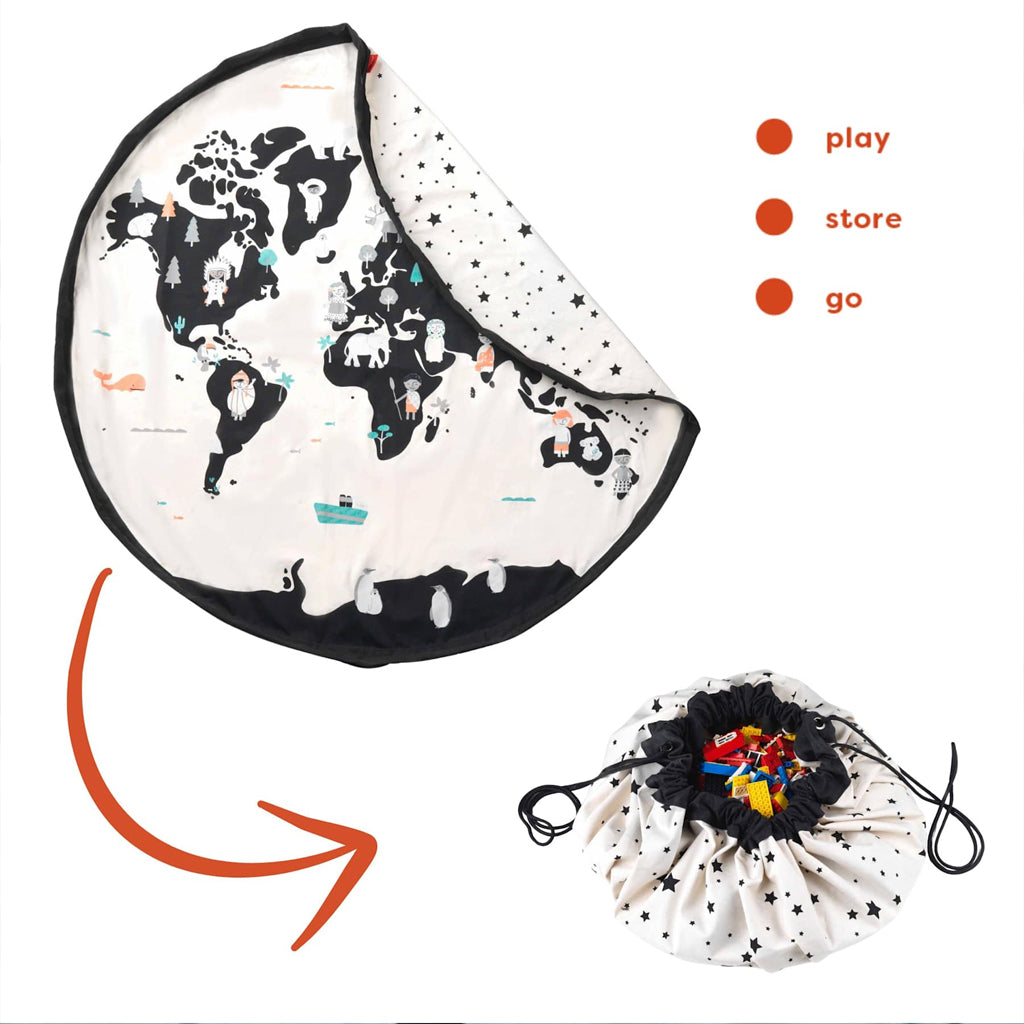 2-I-1 Noomad Worldmap/Stars Legetæppe & Opbevaring