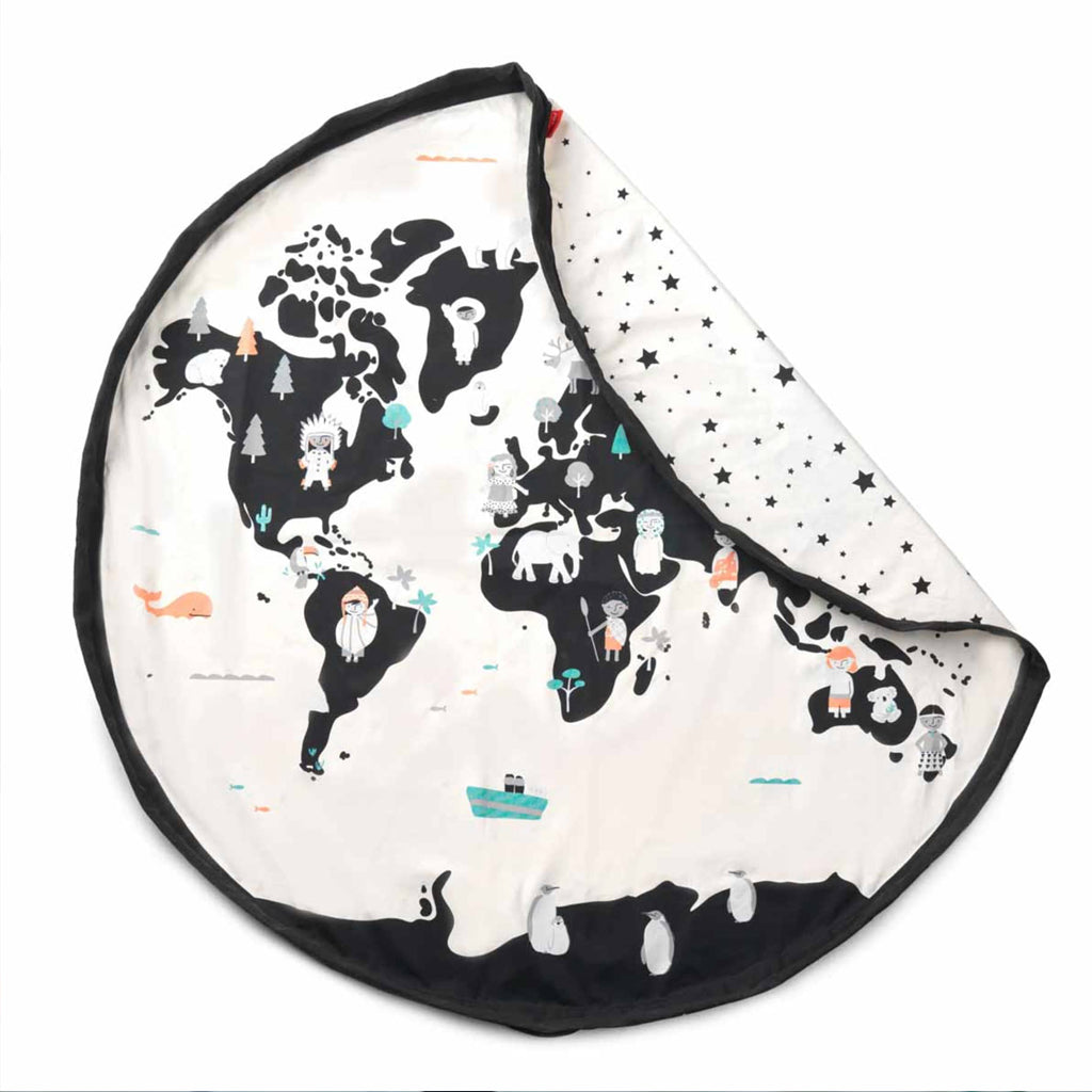 2-I-1 Noomad Worldmap/Stars Legetæppe & Opbevaring