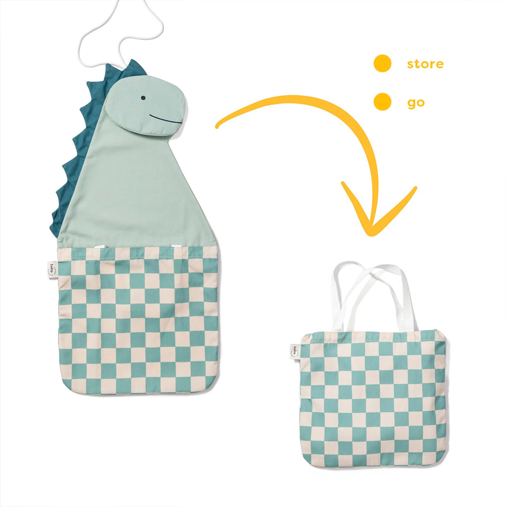 2-I-1 Toto Dino Væg Organizer & Tote Bag
