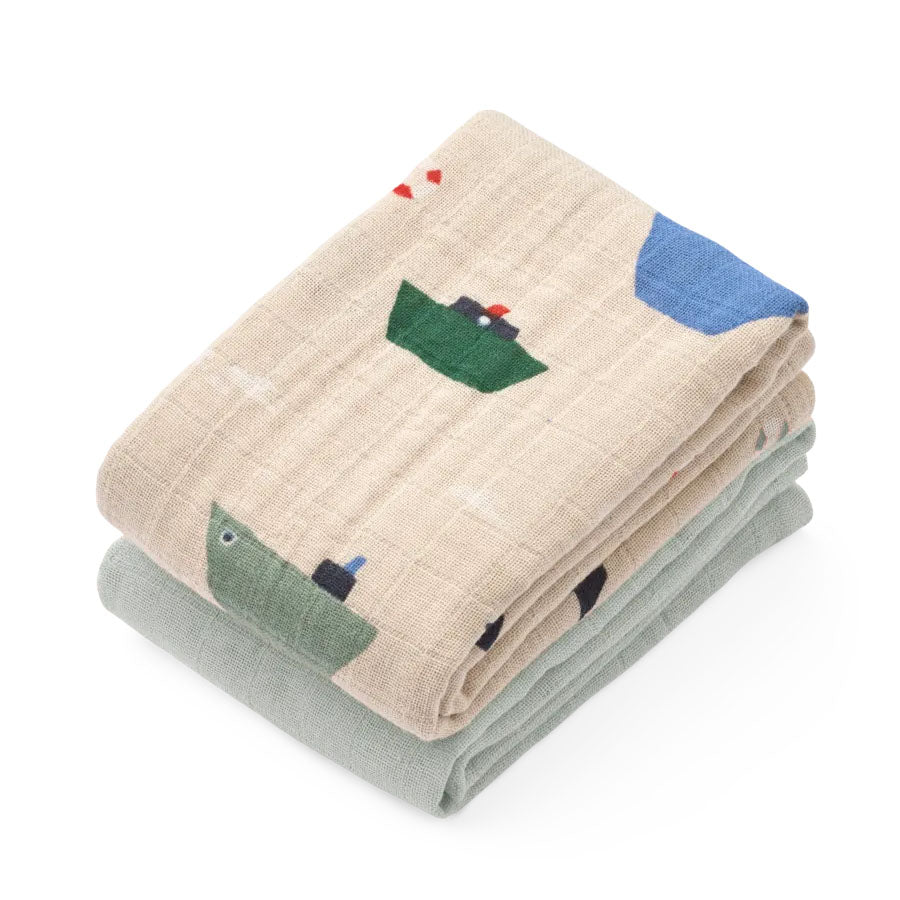 2-Pak Lewis Muslin Stofbleer i Sailing/Dove Blue Mix