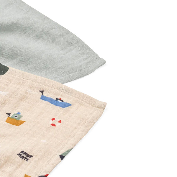 2-Pak Lewis Muslin Stofbleer i Sailing/Dove Blue Mix