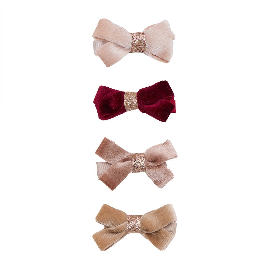 4-Pak Hårspænder Glitter Velvet Bow