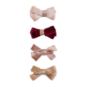 4-Pak Hårspænder Glitter Velvet Bow