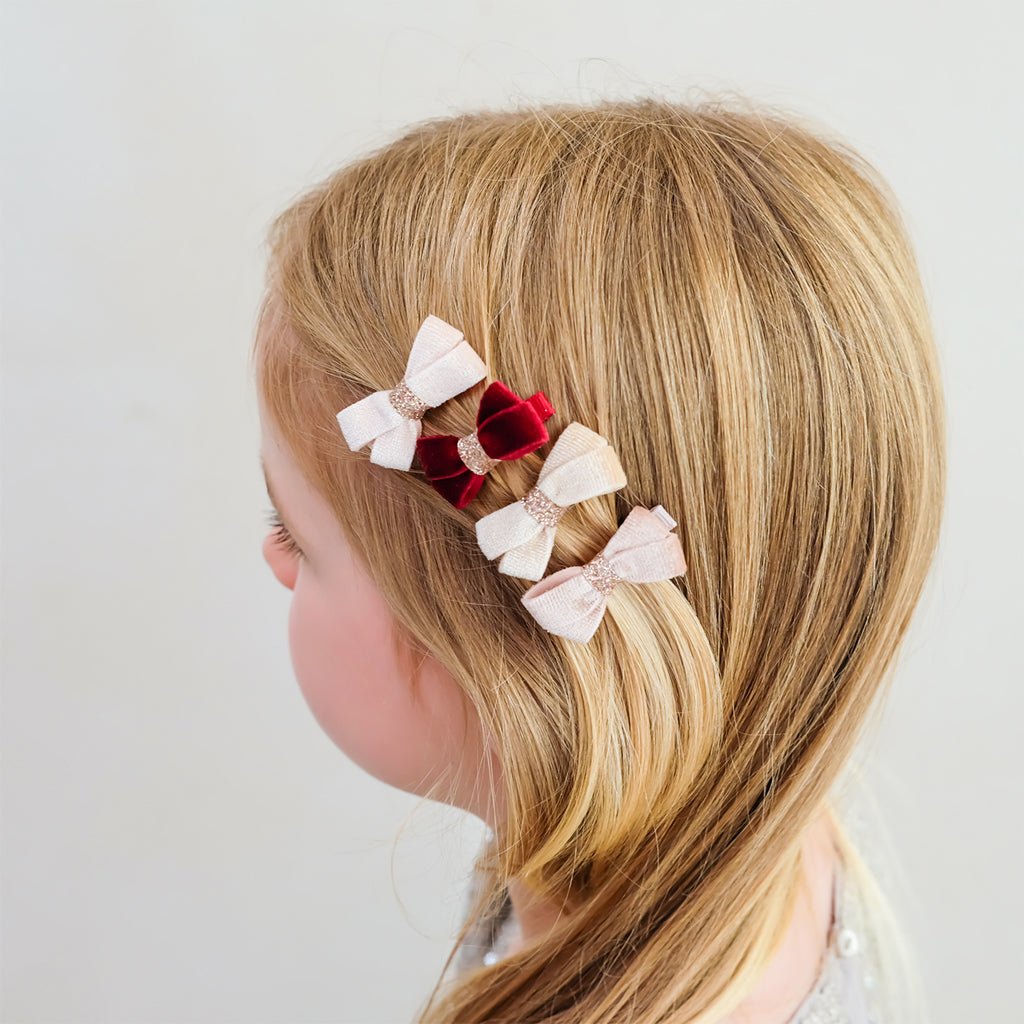 4-Pak Hårspænder Glitter Velvet Bow