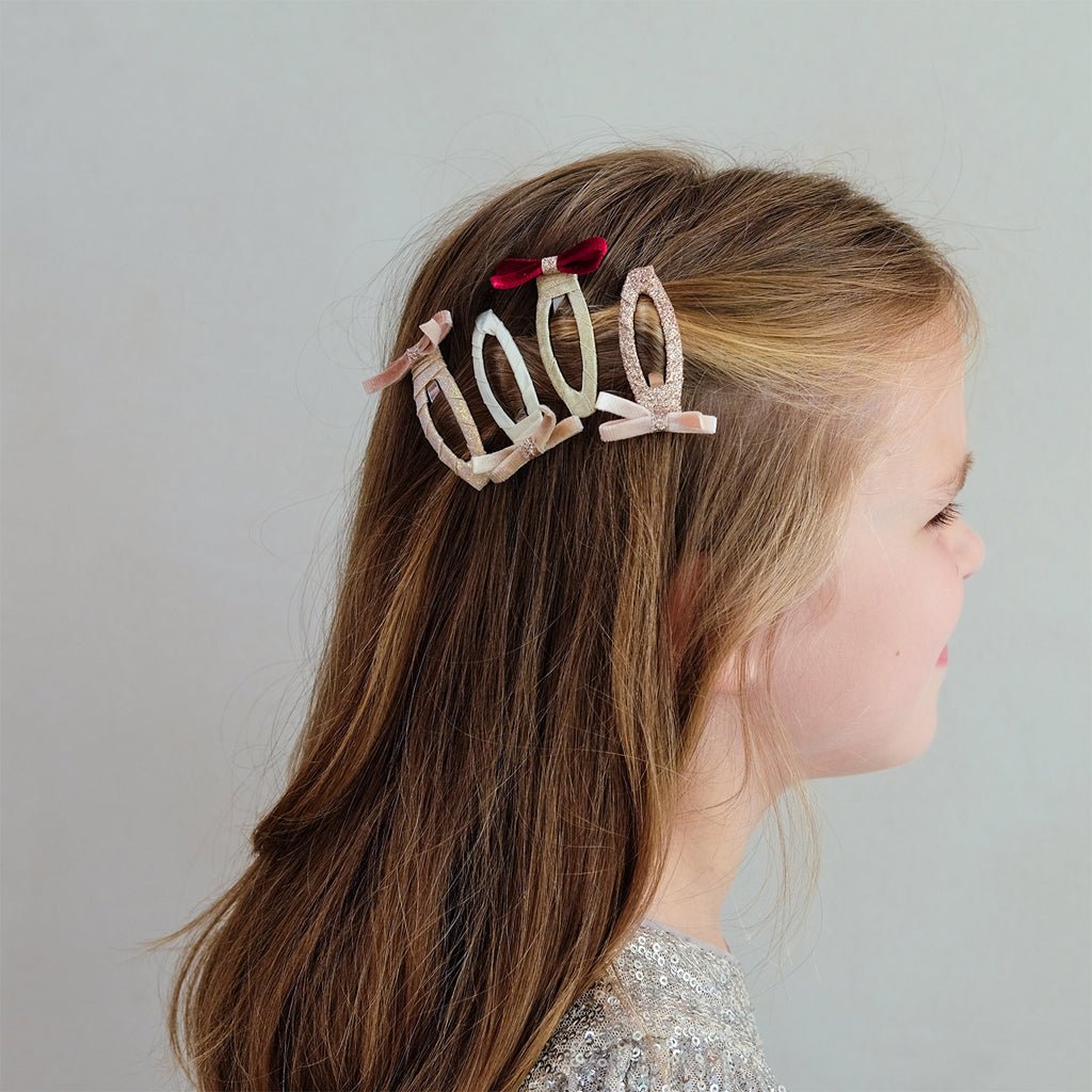 4-Pak Hårspænder Skinny Velvet Bow