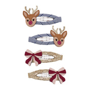 4-Pak Hårspænder Rudolph And Bow