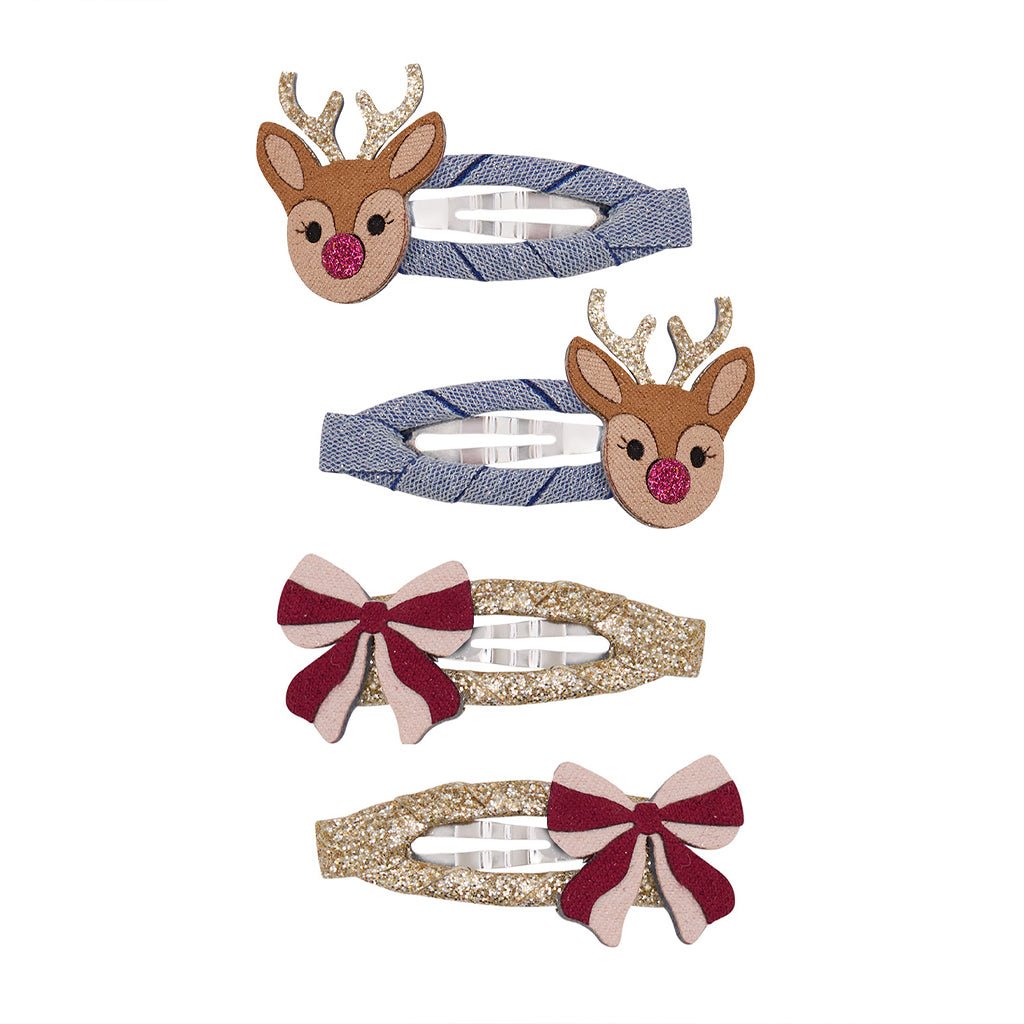 4-Pak Hårspænder Rudolph And Bow