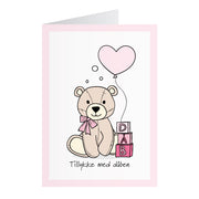 Dåbskort Med Bamse Rosa (A6)