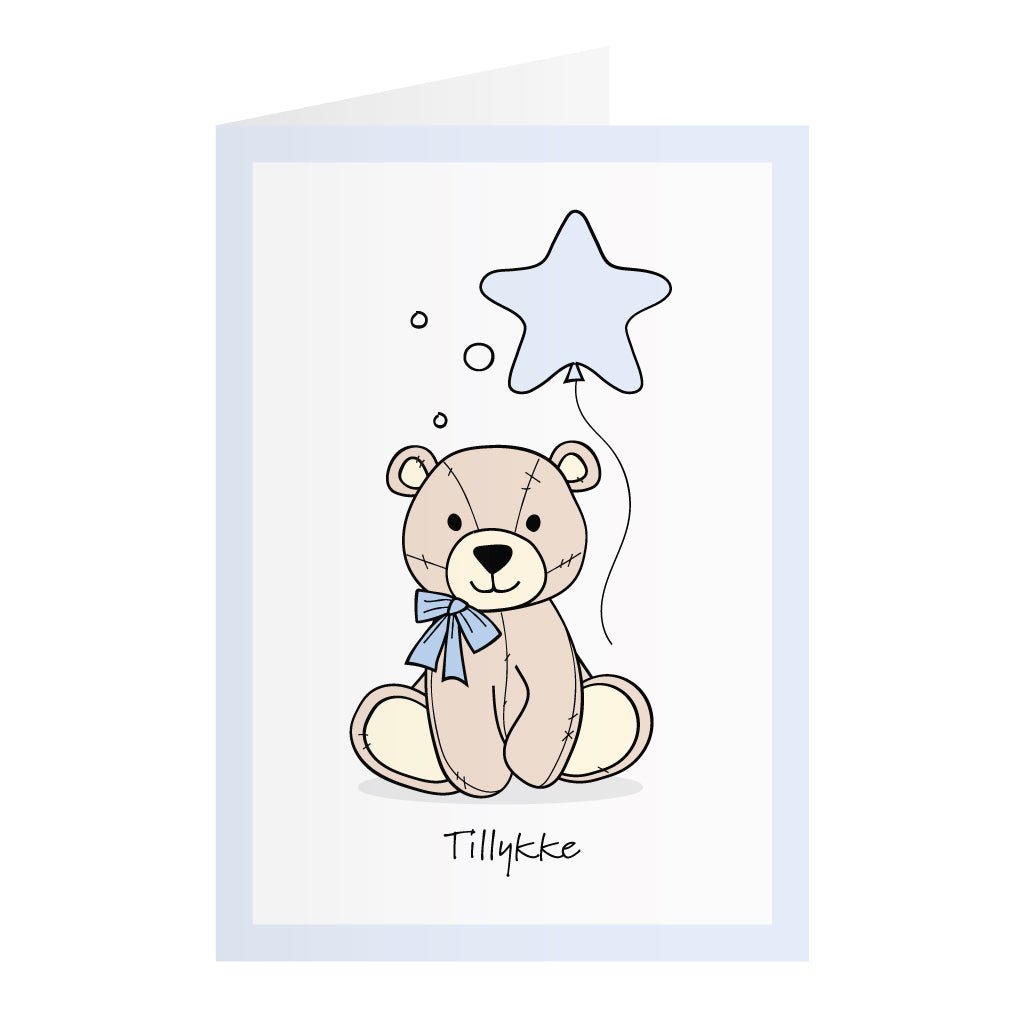 Tillykkekort Med Bamse Blå (A6)