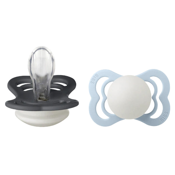 Bibs Supreme 2-Pak Silikone Sut, Str 1 - Iron / Baby Blue NIGHT