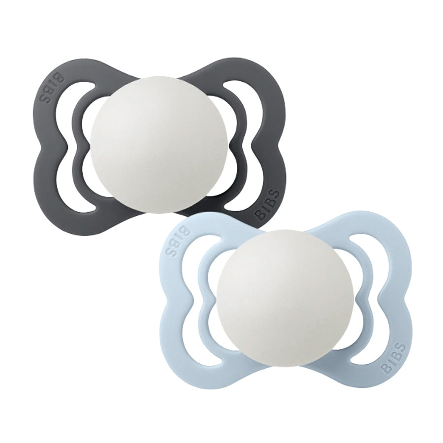 Bibs Supreme 2-Pak Silikone Sut, Str 1 - Iron / Baby Blue NIGHT