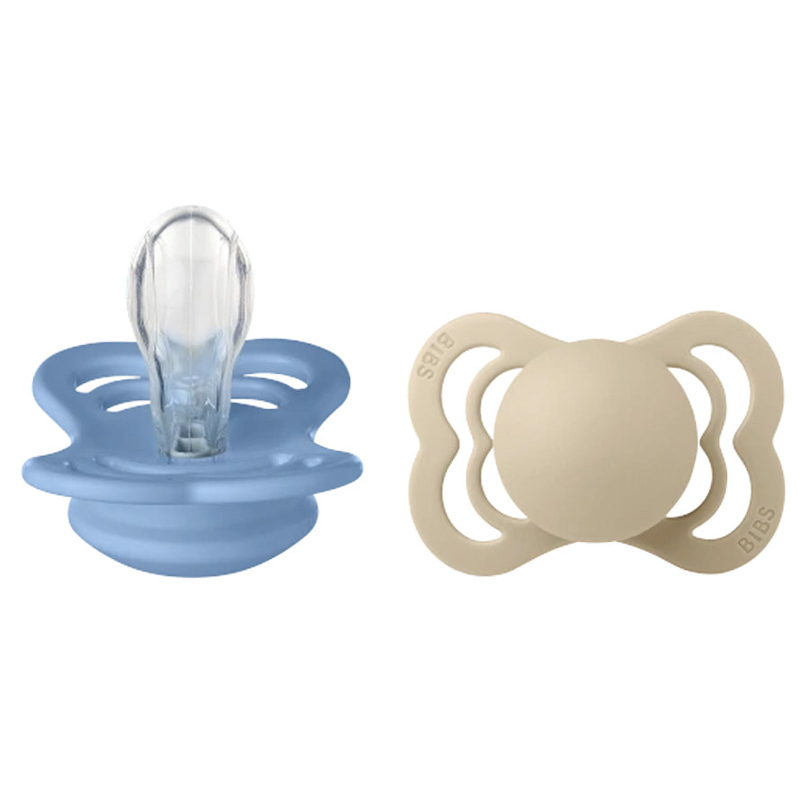 Bibs Supreme 2-Pak Silikone Sut, Str 1 - Vanilla / Sky Blue