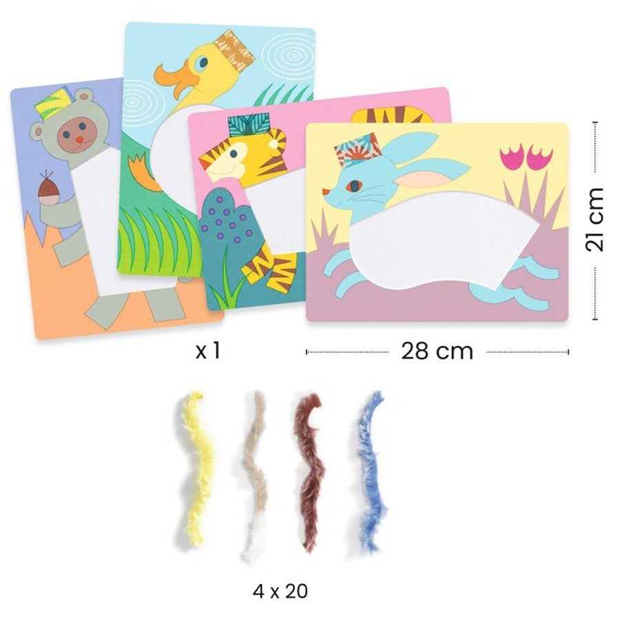 Kreativ Æske: Garn på Velcro "Dyr med Hatte"