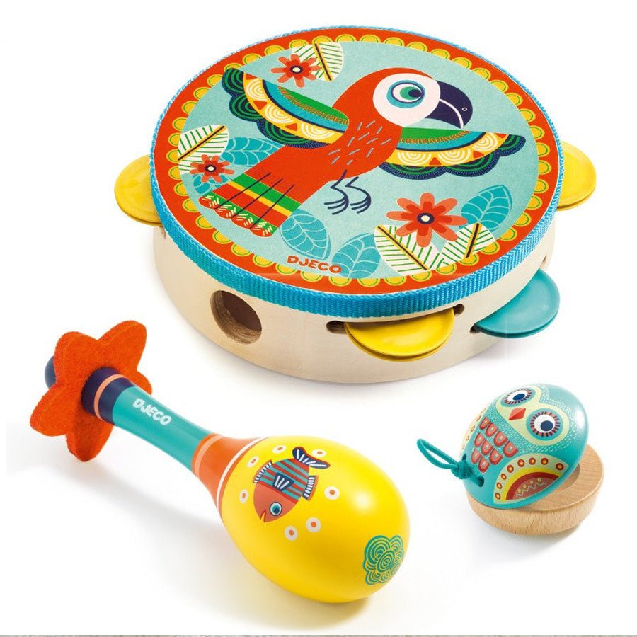 Musiksæt med Tamburin, Maracas og Kastagnet