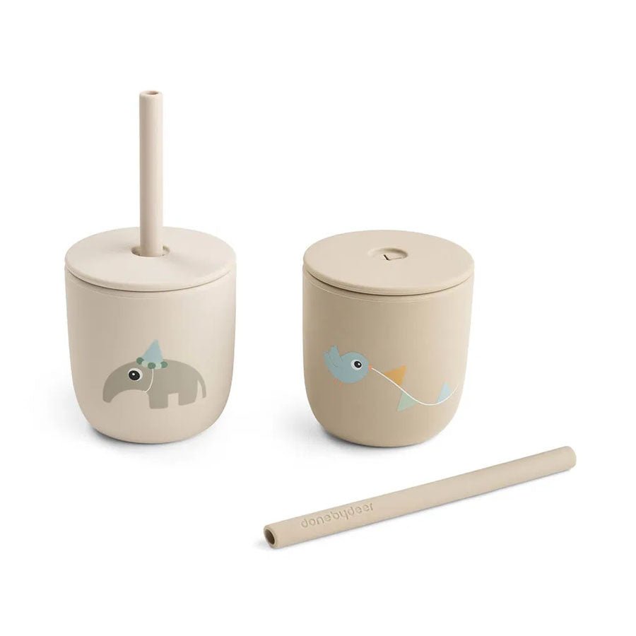 Done by Deer 2 - Pak Silikonekop Med Sugerør, Celebration Sand