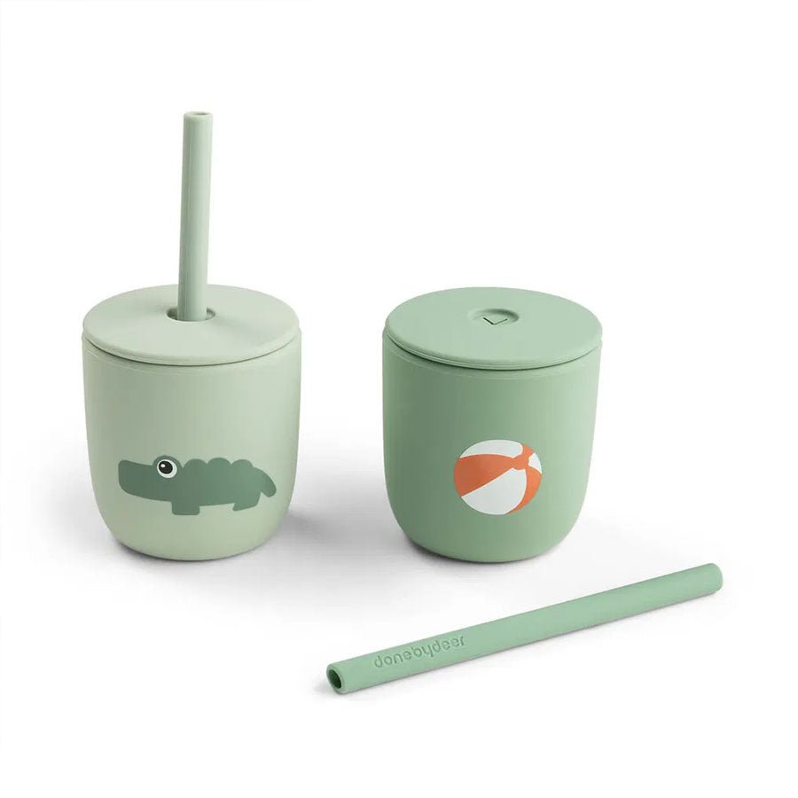 Done by Deer 2 - Pak Silikonekop Med Sugerør, Playground Green