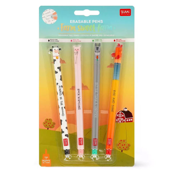 Legami Erasable Gelpen, 4-pak - Farm Sweet Farm