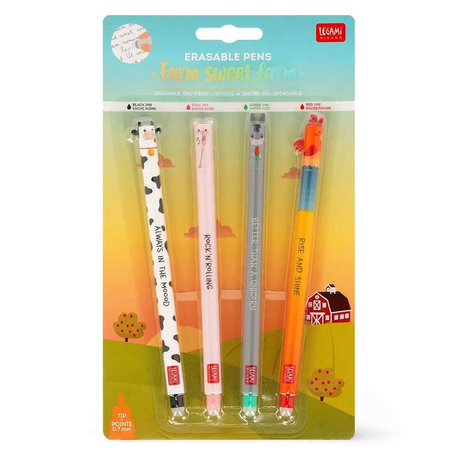 Legami Erasable Gelpen, 4-pak - Farm Sweet Farm