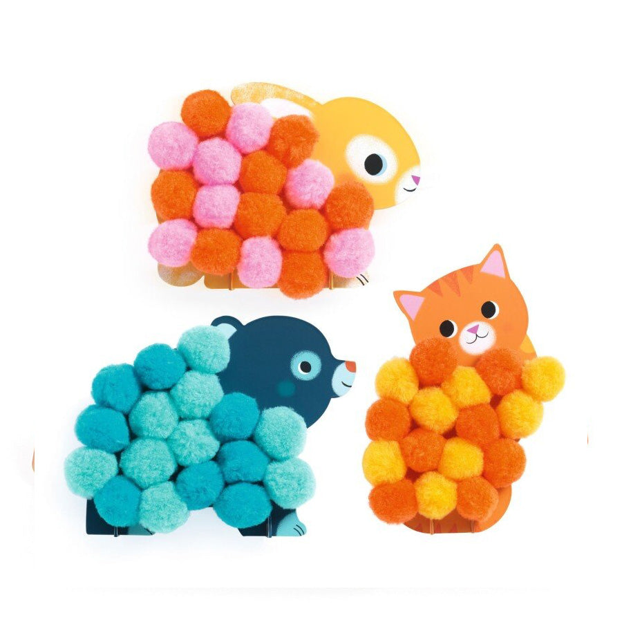 Pom-pom Collage med Dyr og Cirkler